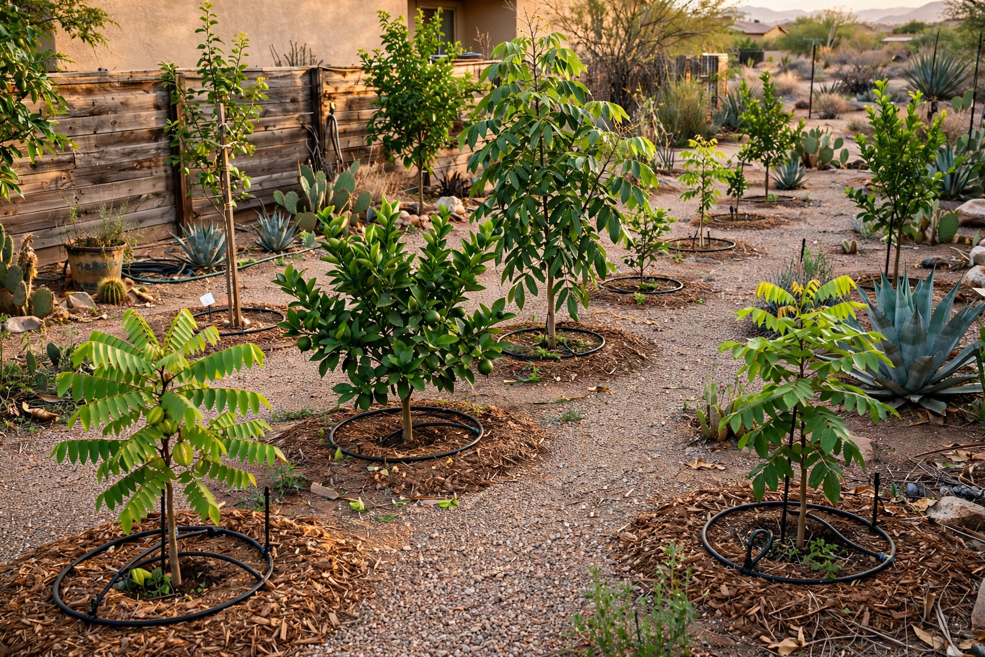 Backyard orchard rows in Queen Creek, Arizona
