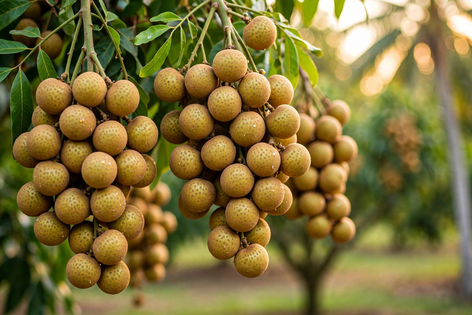Ripe longan clusters on the tree